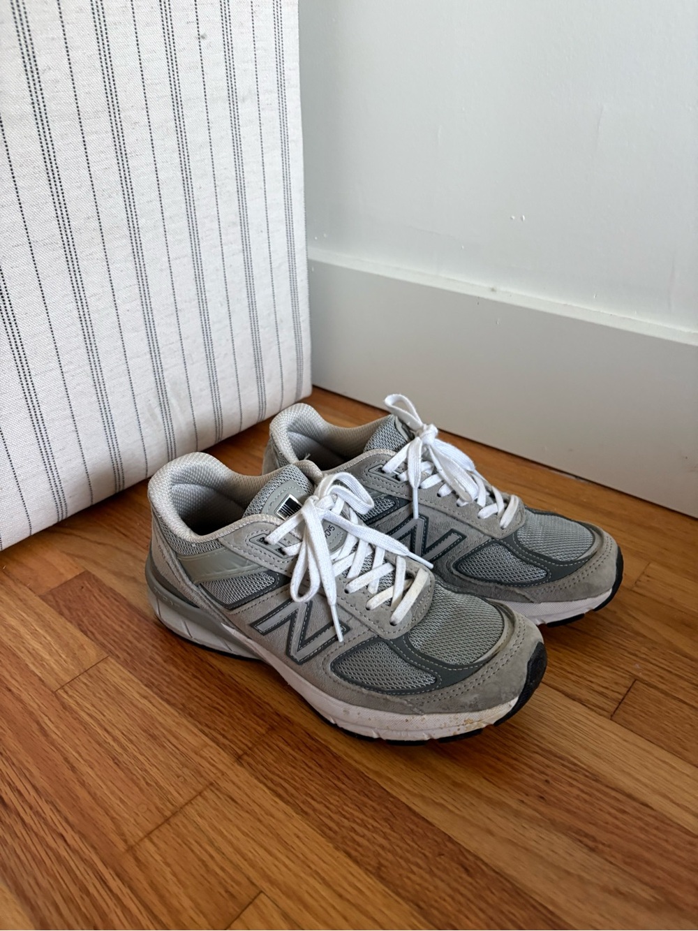 New Balance Gray and White Mesh Athletic Sneakers